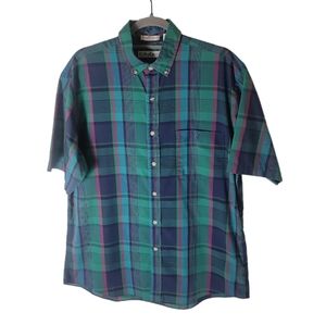 Steeple Chase men casual button down short sleeve plaid shirt size large